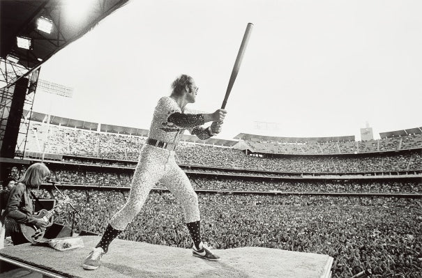 Elton John, Swinging Bat, Dodger Stadium, Los Angeles, CA, 1975