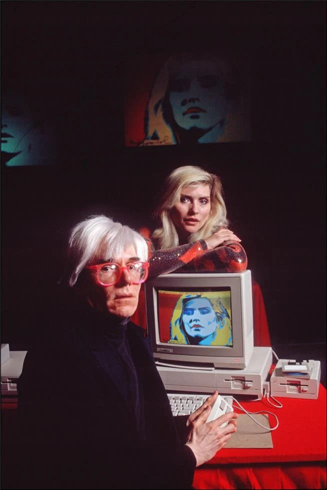 Andy Warhol and Debbie Harry, Blondie, with Amiga computer, 1985