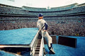 Elton John, Dodger Stadium, Back Turned, Los Angeles, CA, 1975 - Colorized