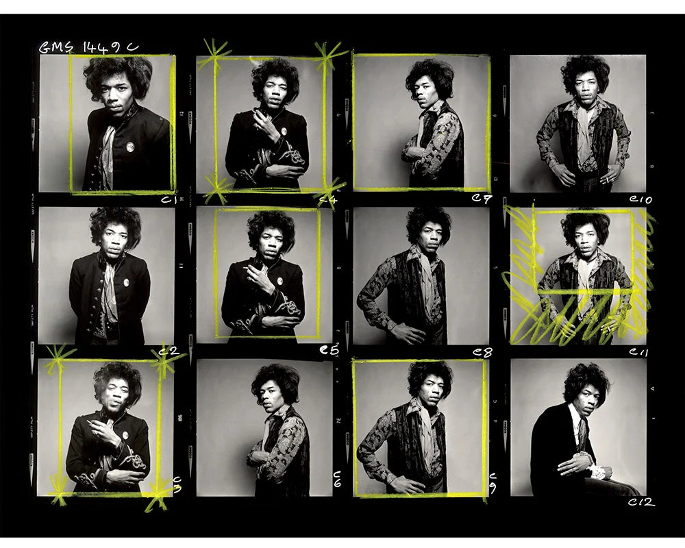 Jimi Hendrix Annotated Contact Sheet, 1967