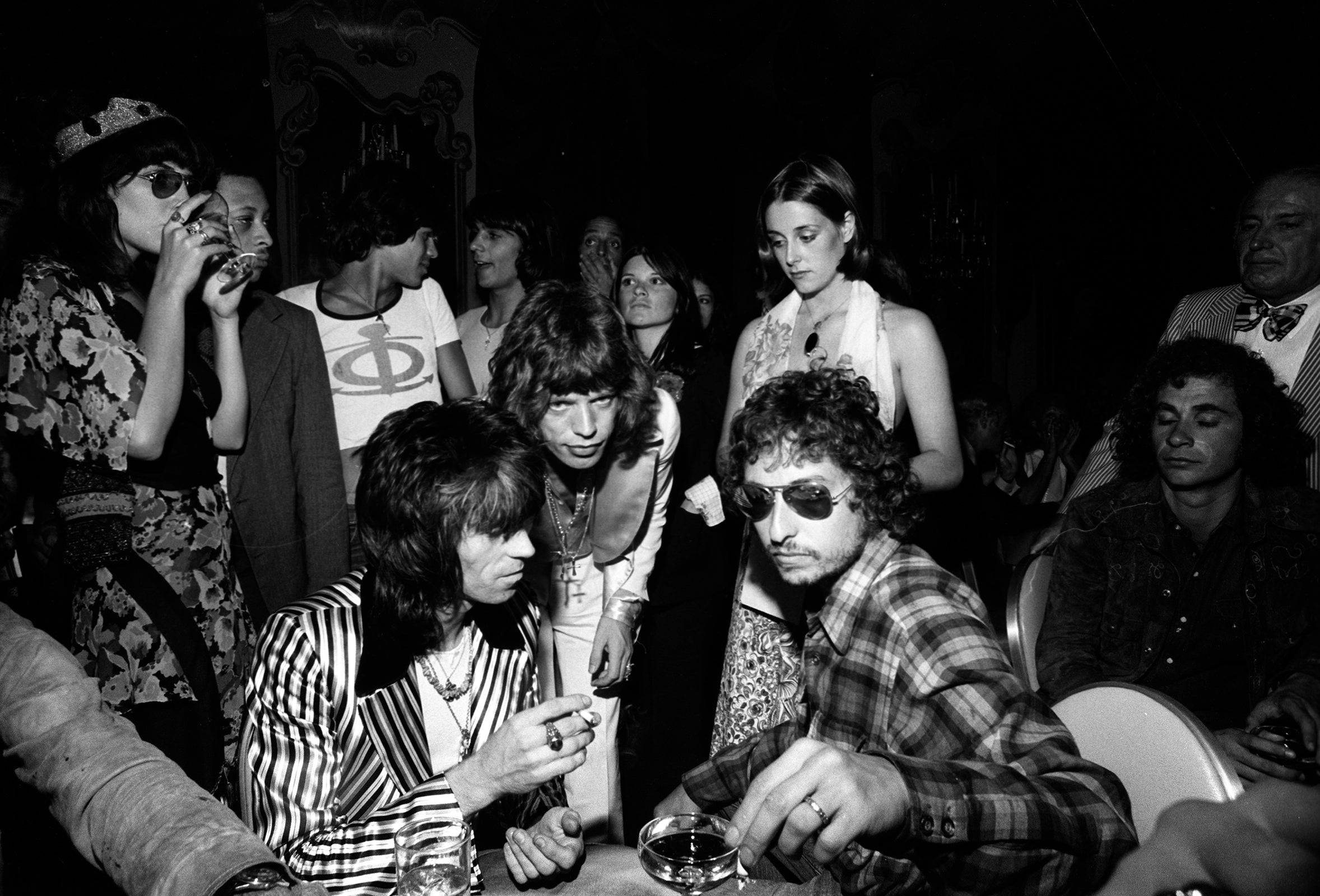Keith Richards, Mick Jagger, and Bob Dylan, NYC, 1972