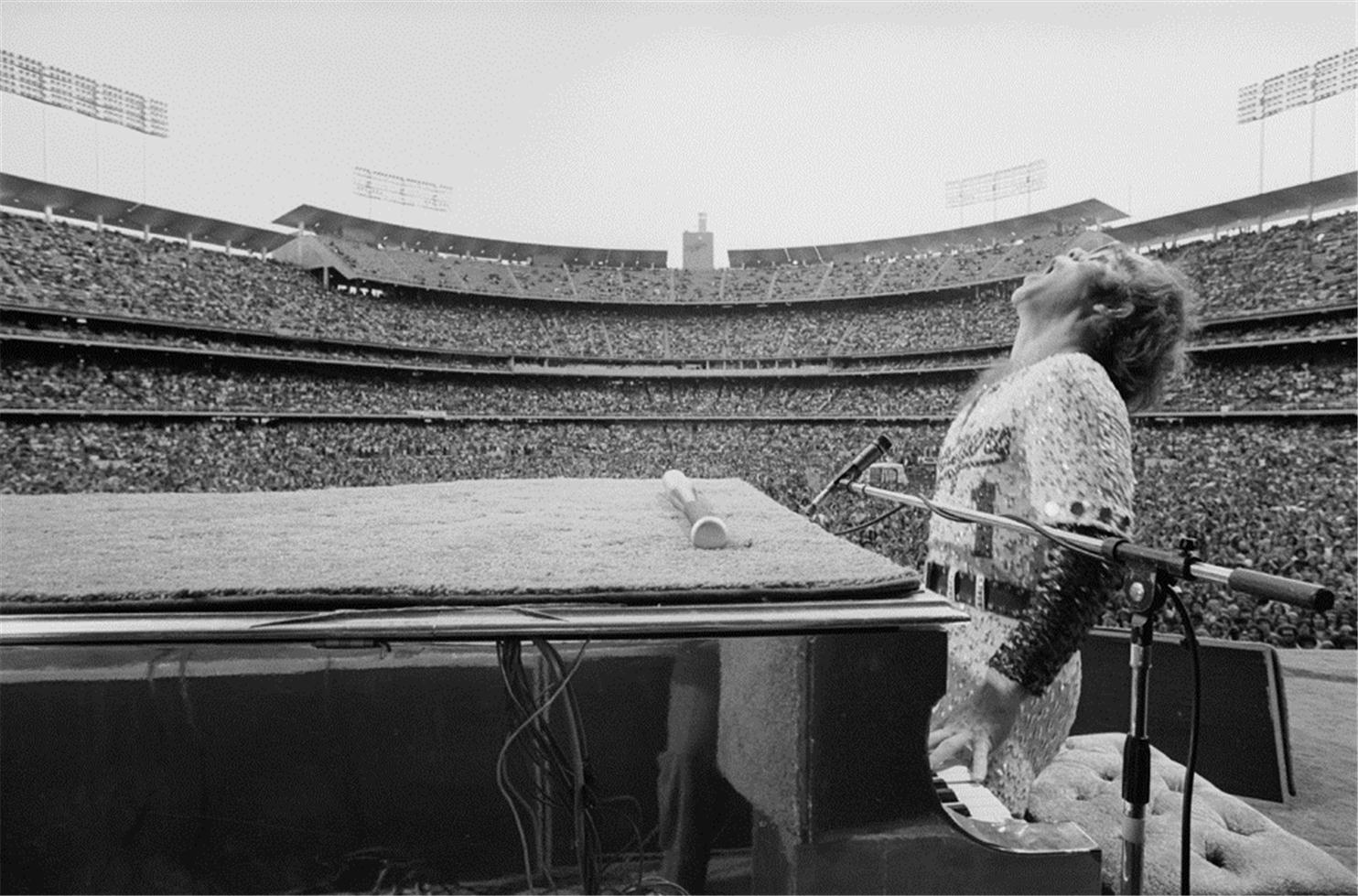 Elton John, Head back, Dodger Stadium, Los Angeles, CA, 1975