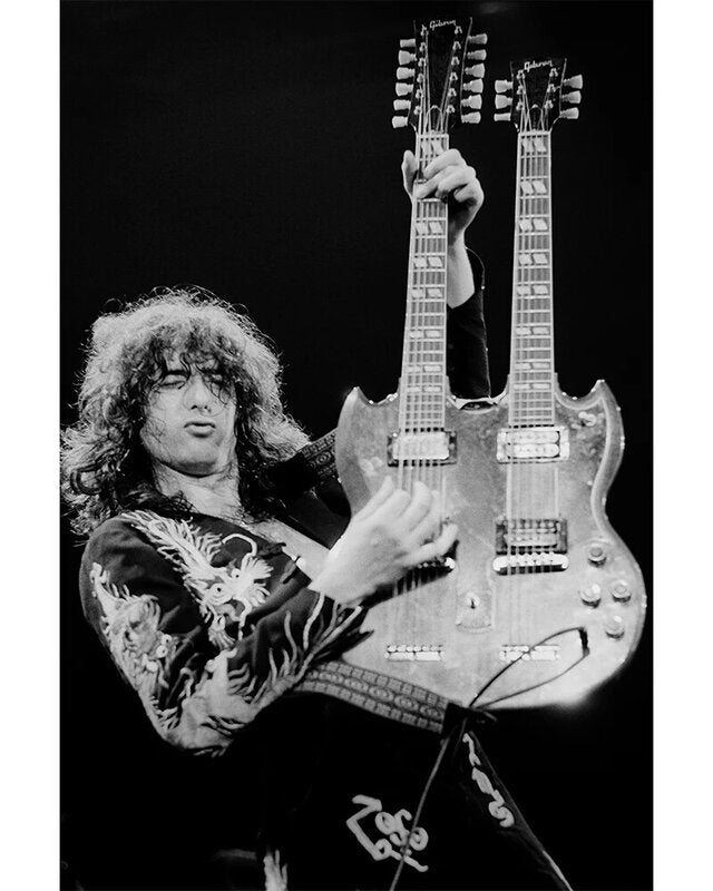 Jimmy Page playing his double neck Gibson, 1975